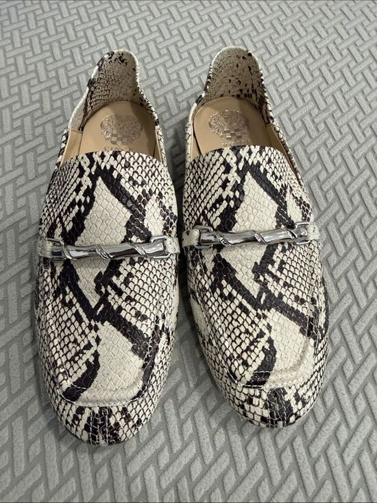Vince Camuto Other - Vince Camuto Black and Cream Snakeskin Slip-On Loafers with Silver Bit Size 9M
